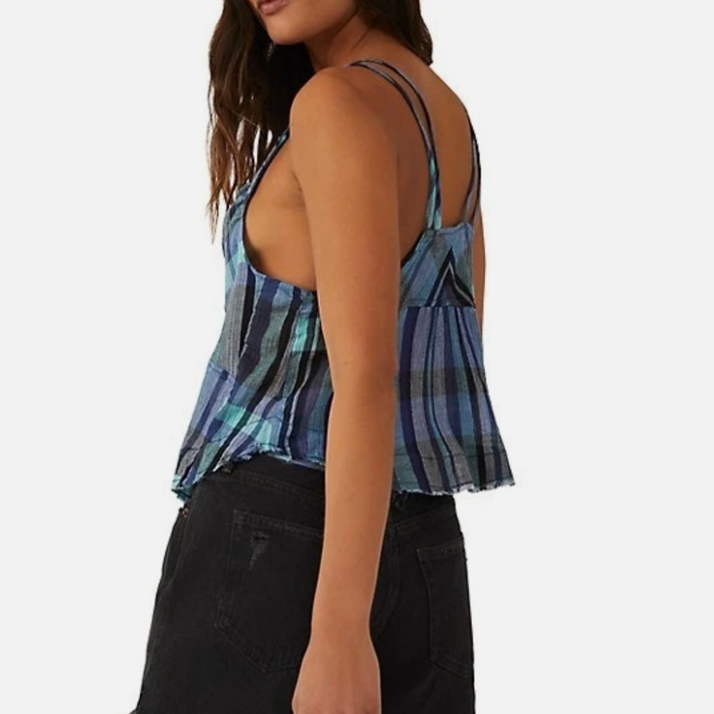 Blue Plaid Women's Top Size L
